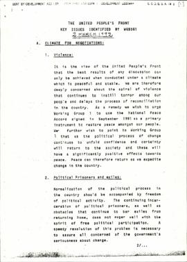 Document from the United People’s Front Re: Key issues identified by WG5SG1