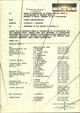 To Heads of Delegation of WG4, Co-ordinators of WG4, members of WGSC4 from CODESA Administration ...