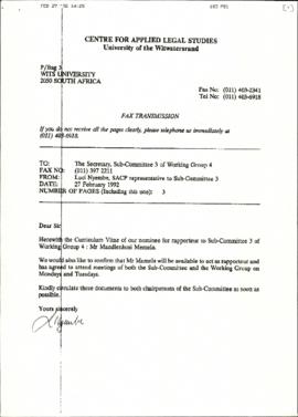 From L Nyembe to WGSC3 re: CV for rapporteur