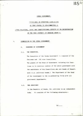 Venda Government: Guidelines on structure of the political, legal and constitutional effects of r...