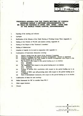 Proposed Agenda for the tenth meeting and Draft Minutes of the ninth meeting