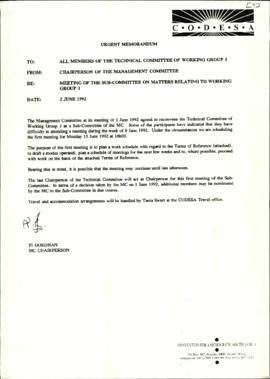 Urgent Memorandum to the Technical Committee of Working Group 3 from Chairperson of the Managemen...