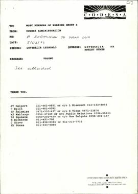 Fax to WGSC Re: A submission to WG from The City of Durban