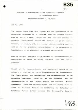 Prof. Vilakazi – Response to Submissions to the Committee Violence