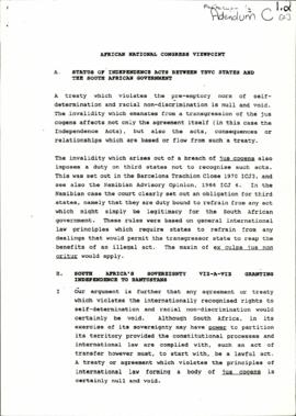 African National Congress: Status of Independence Acts between TBVC states and the SA government