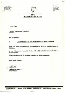 ANC Re: ANC Women’s League Representations