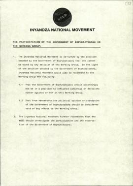 Inyandza National Movement: Participation of the government of Bophuthatswana