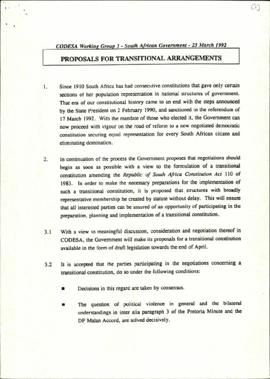 South African Government – Proposals for Transitional Arrangements