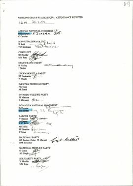 Attendance register for SG1 of WG5