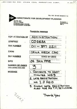 Fax to Codesa Administration from Mr. D Schoeman