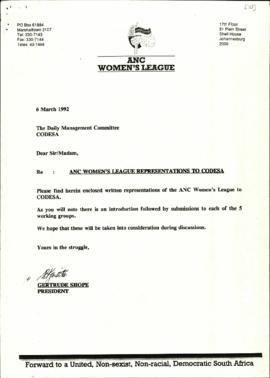 Women’s League (ANC) re: ANC Women’s League Representations to Codesa