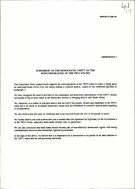 Democratic Party: Reincorporation of the TBVC states