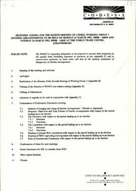 Proposed Agenda for the eighth meeting and Draft Minutes of the eighth meeting