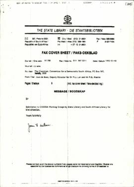 Fax from State Library – Submission to CODESA