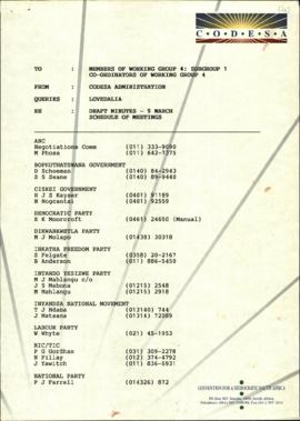 To members of WGSC1 from CODESA Administration re: Draft minutes of 9/3/92 and schedule of meetings