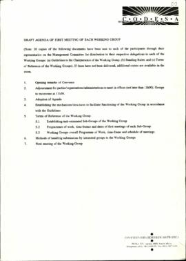 Draft agenda of first meeting of each Working Group