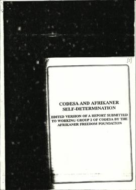Codesa and Afrikaner Self-Determination submission re: Edited version of a Report submitted to WG...