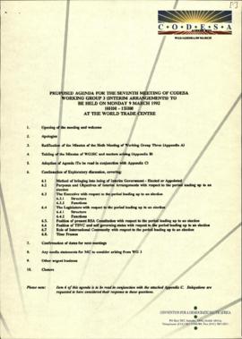 Proposed Agenda for seventh meeting, and Minutes (with Draft Minutes) for Seventh Meeting