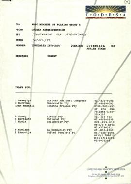 Fax from T Eloff to heads of delegations of WG5