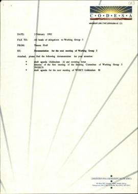 Fax from T Eloff to heads of delegations of WG5