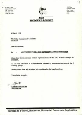 ANC Women’s League: Representations to CODESA