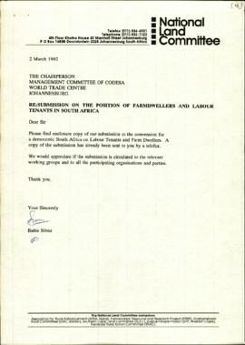 Letter from National Land Committee