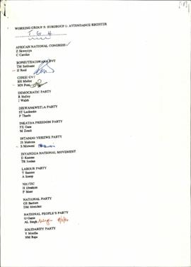 Attendance register for TG4 of SG1 of WG5