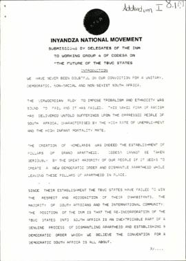 Inyandza National Movement: Future of the TBVC states