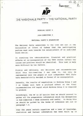 National Party: Administrative financial and practical effects of the reincorporation of the TBVC...