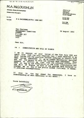 Letter from MA McLoughlin re: Constitution and Bill of Rights