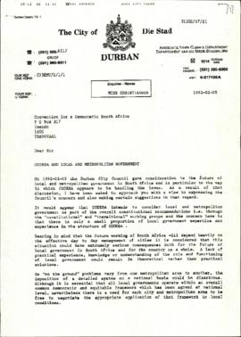City of Durban re: Codesa and Local and Metropolitan Government