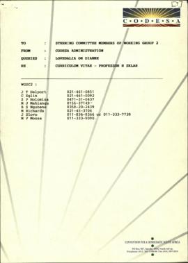 Fax to WGSC Re: Curriculum Vitae for Professor R Sklar sent to WGSC1 by Mark Phillips